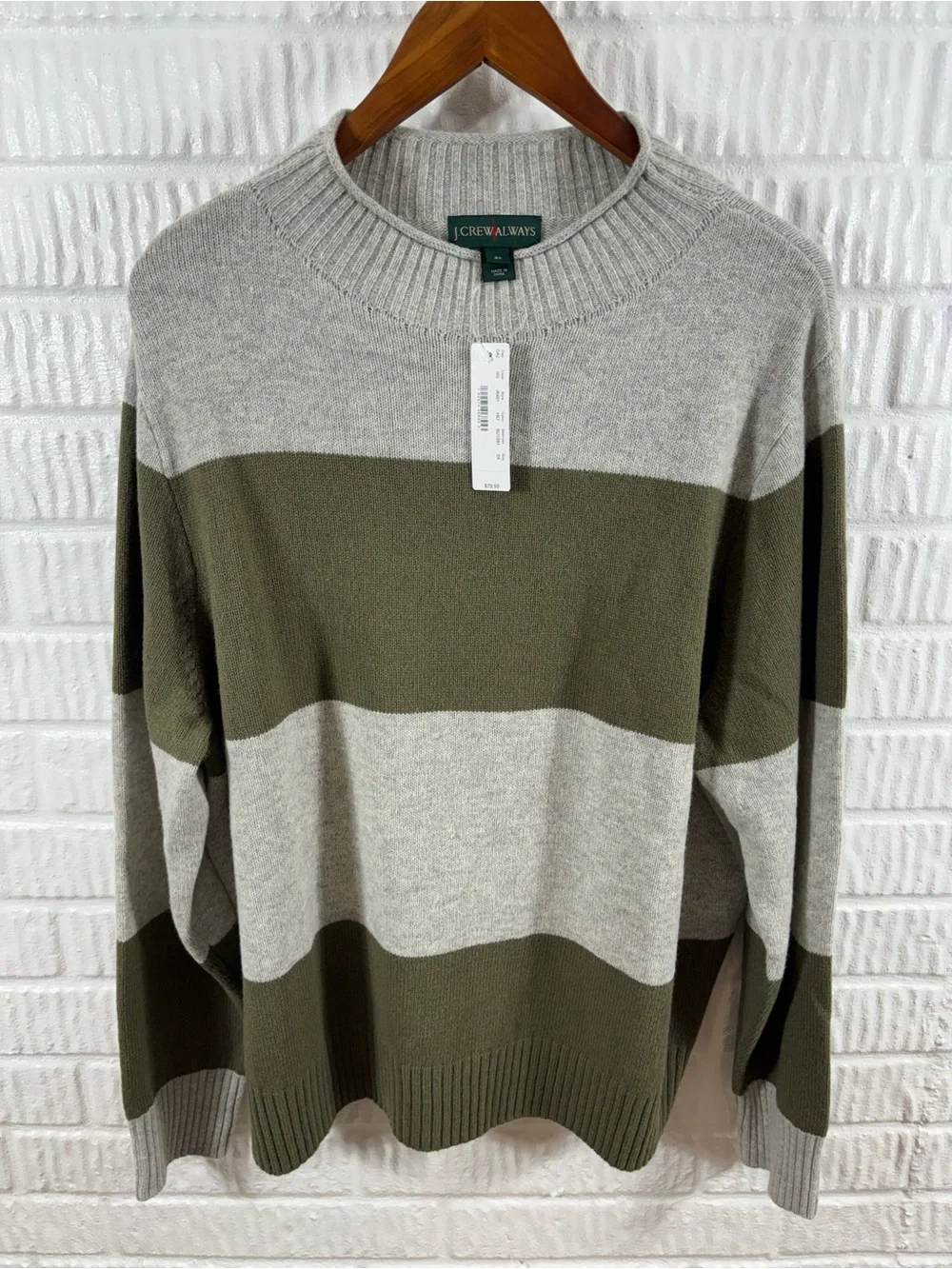 J. Crew Always Roll Neck Sweater Green Gray Stripe Color Block 2X